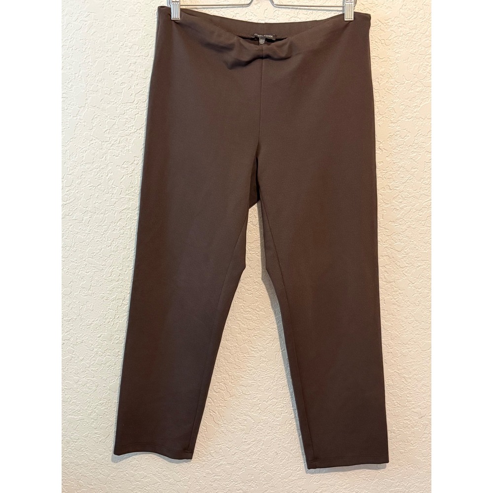Eileen Fisher Brown Stretch Jersey Ankle Pants Size M Minimalist Business Casual